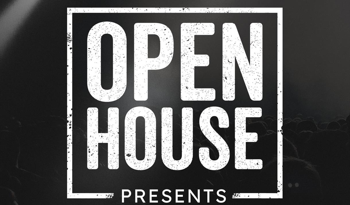 Open House Presents artwork in black background with white text.