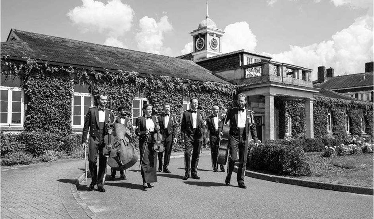 The image of musicians of the Royal Air Force returning to Charlton House