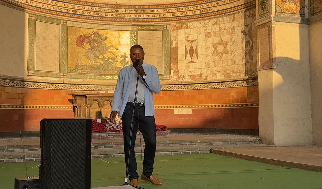 Compare Kevin on the microphone at St George's Garrison Church, Woolwich