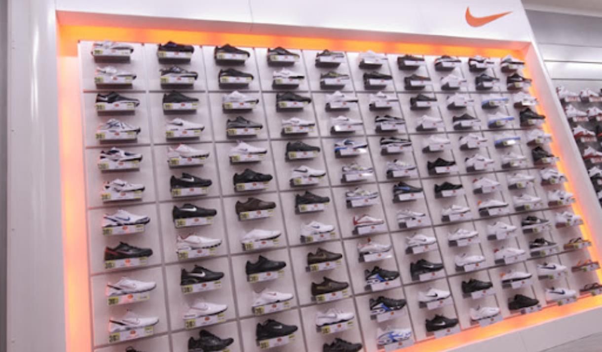 A wall of trainers inside Sports Direct Charlton.