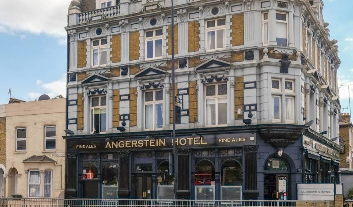 Road facing two storey Angerstein Hotel building