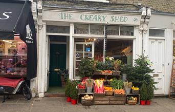 A Photo Taken Outside The Creaky Shed in Greenwich showing a mouth watering selection of fresh produce.