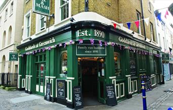 The front entrance to Goddards at Greenwich on the corner of Greenwich Market. A family run business since 1890.