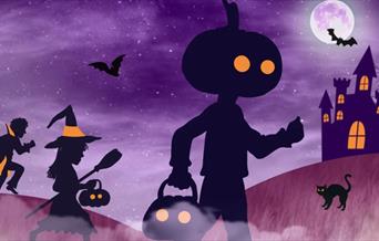 Gather your little monsters for a ghoulishly good day out at Eltham Palace this Halloween half term - Halloween illustration with children dressed up