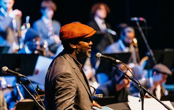 A summer jazz double bill at Laban Theatre, led by student trumpeter Toby Young and featuring student harpist, Gloria Rappo