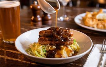 Gravy and Mash served at King's Arms pub in Greenwich.