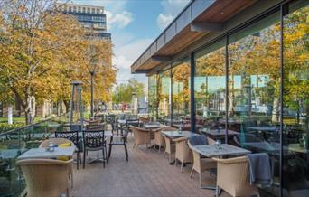 The outdoor terrace at The Guardhouse in Royal Arsenal, Woolwich.