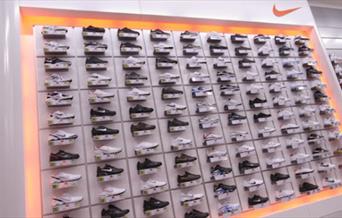 A wall of trainers inside Sports Direct Charlton.