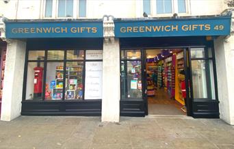 Outside Greenwich Gifts, showing a unique gift shop with lots to explore.