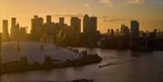 Ariel view of Greenwich Peninsula by evening