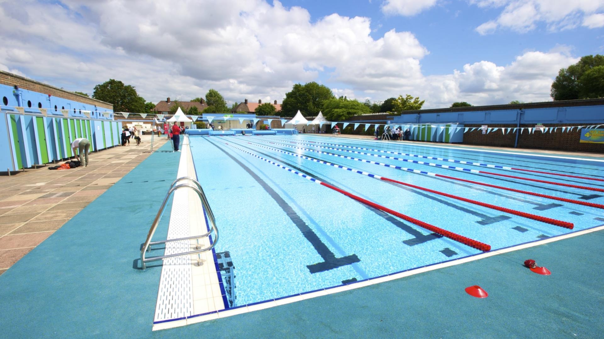 The beautiful blue of the pool at Charlton Lido.