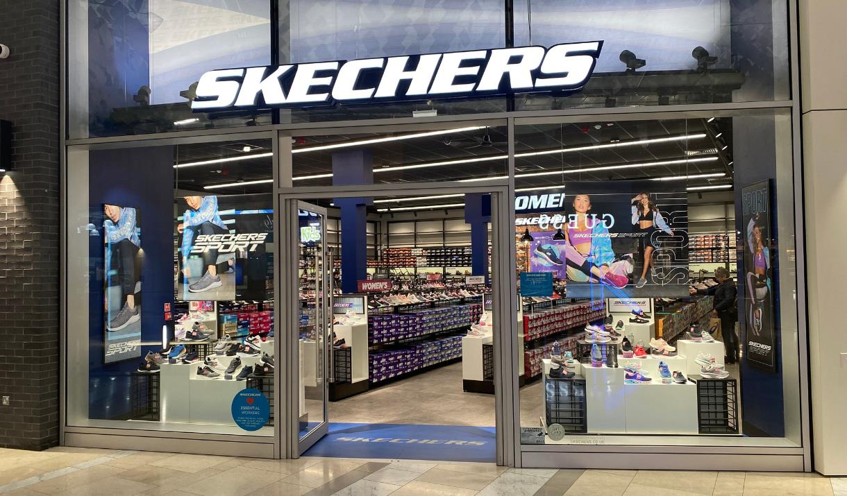 Outside Skechers at The O2. A large shop filled with stylish products.