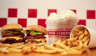 Five Guys The O2 serves Scottish beef burgers made with fresh toppings together with hand cut fries and milkshakes.