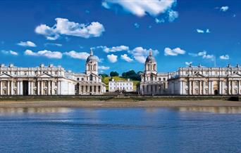 The view of the Old Royal Naval College from across the river Thames