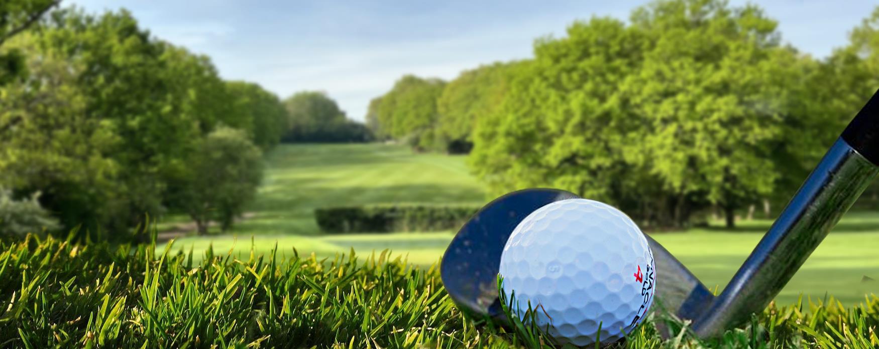 Stock image of golf club and ball