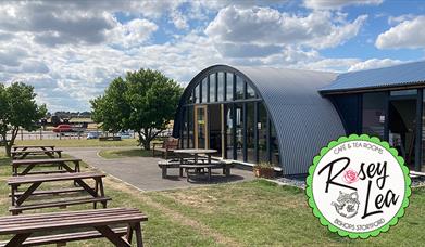 Outside seating at Rosey Lea within the historic Squadron site at North Weald Airfield