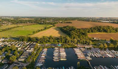 Roydon Marina Village lake, moorings, cafe and lodges