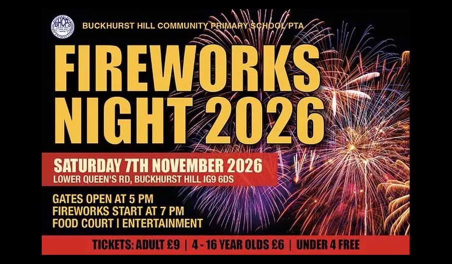 Buckhurst Hill Community Primary School PTA Fireworks and giant bonfire 2025 on Saturday 7th November.