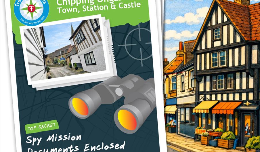 Photo of front cover of trail booklet with artists take on Ongar Highstreet