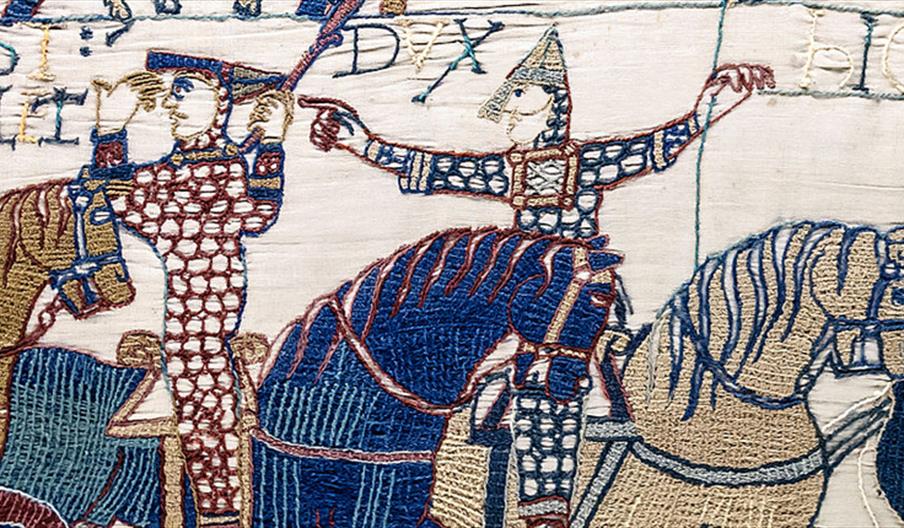 The panel of the Bayeux Tapestry featuring Eustace alongside William encouraging him to show himself amidst rumours he was dead.