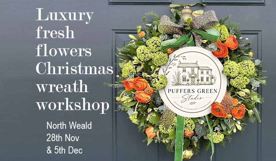 Puffers Green Studio present a Luxury fresh flowers Christmas wreath workshop