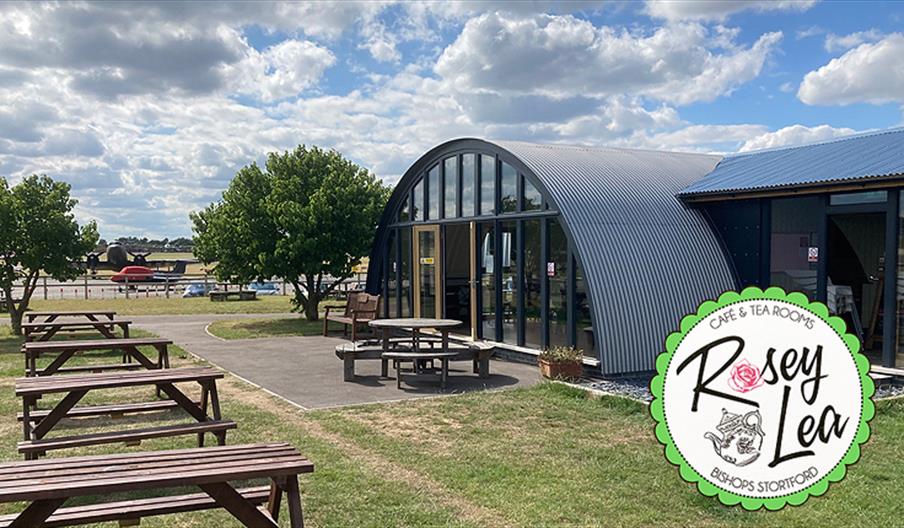 Outside seating at Rosey Lea within the historic Squadron site at North Weald Airfield