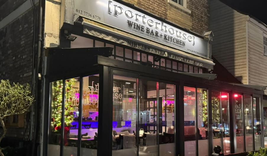 Porterhouse Wine Bar + Kitchen exterior at night
