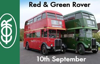 Red and Green heritage buses at North Weald Station