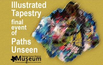 Illustrated tapestry as part of Paths Unseen at Epping Forest District Museum