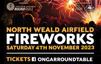 Ongar Round Table presents a firework display at North Weald Airfield on 4th November 2023.