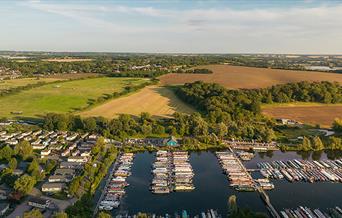 Roydon Marina Village lake, moorings, cafe and lodges
