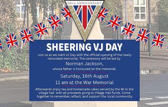 Sheering commemorations for the 80th anniversary of VJ Day at the War Memorial on August 16th at 11am