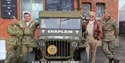 Second World War Jeep and American soldiers at North Weald Station