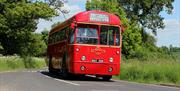 Epping Ongar Railway heritage single deck bus heading to Epping Station