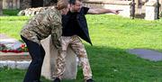 The Falcon's Flight outdoor play, performance in Waltham Abbey grounds.