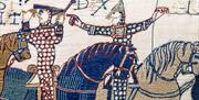 The panel of the Bayeux Tapestry featuring Eustace alongside William encouraging him to show himself amidst rumours he was dead.