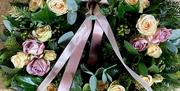 Luxury fresh flowers Christmas wreath. Workshop by Puffers Green Studio