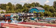 Roydon Marina Village narrow boat moorings and the Boathouse Cafe & Bar