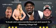 Sheering Village Hall Comedy Night performers photographs. Terry Gargin, Naomi Patternore, Gerry Kyei and Alan Artek.