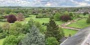 The view of the Abbey grounds and beyond from the top of the Abbey Church tower at Waltham Abbey.