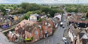 The view of Waltham Abbey Town Hall and beyond from the top of the Abbey Church tower.