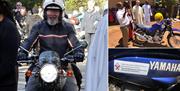 Archdeacon Elwin Crockett on his Bonneville and Bishop Qampica blessing the first motorbike for Marsabit.