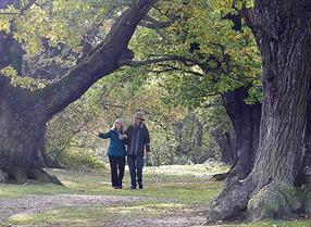 man and woman walking through Epping Forest
