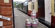 All aboard - real ale waiting to be loaded onto the train at North Weald Station