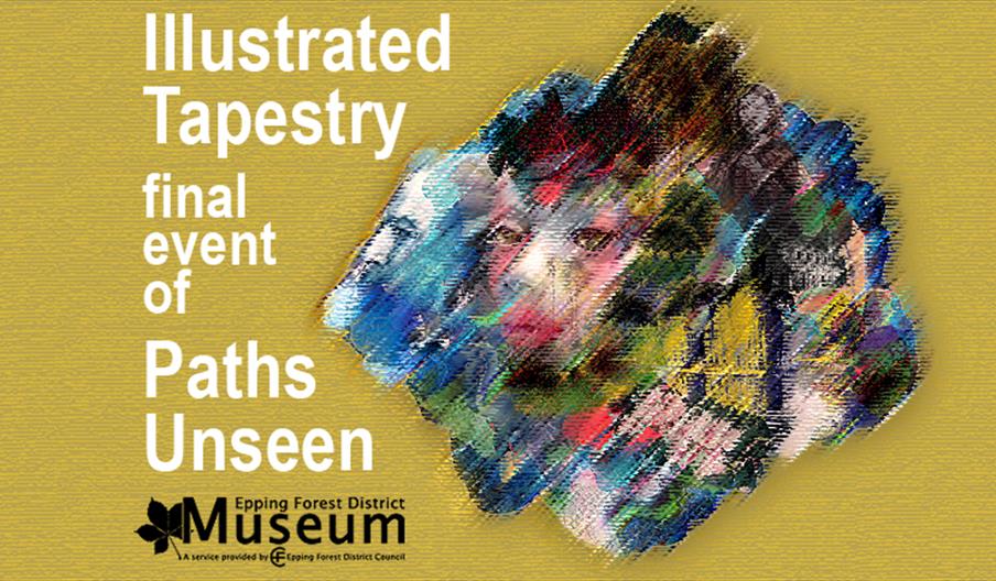 Illustrated tapestry as part of Paths Unseen at Epping Forest District Museum