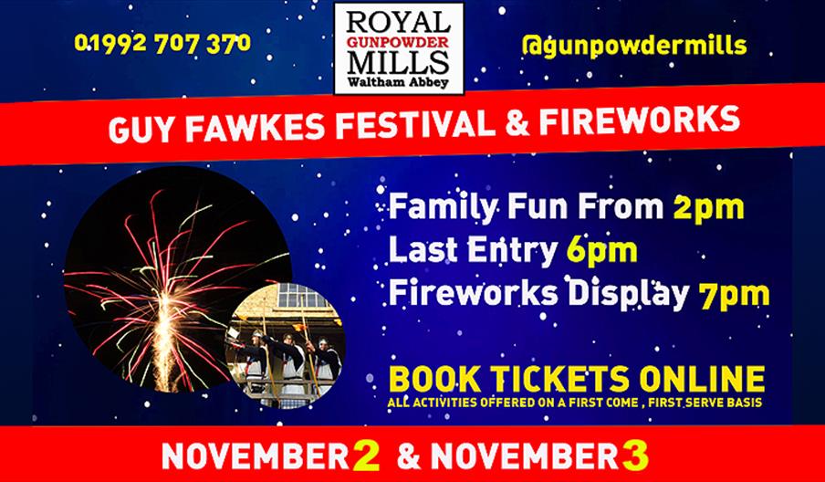 Guy Fawkes Festival and fireworks display at the Royal Gunpowder Mills, 2nd and 3rd November.