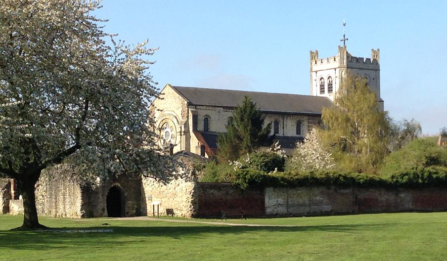 Waltham Abbey Church viewed from the Abbey Gardens.