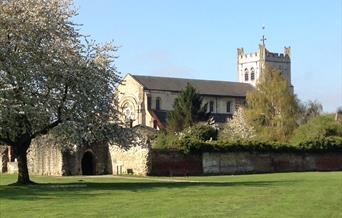 Waltham Abbey Church viewed from the Abbey Gardens.