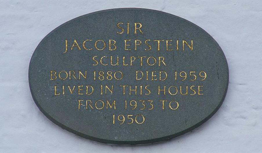 Plaque on Epstein's house in Baldwins Hill, Loughton