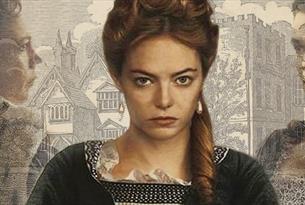 Abigail Hill, to become Abigail Masham, as portrayed by Emma Stone in "The Favourite". In the background is Otes Hall, the real Abigail's future home.